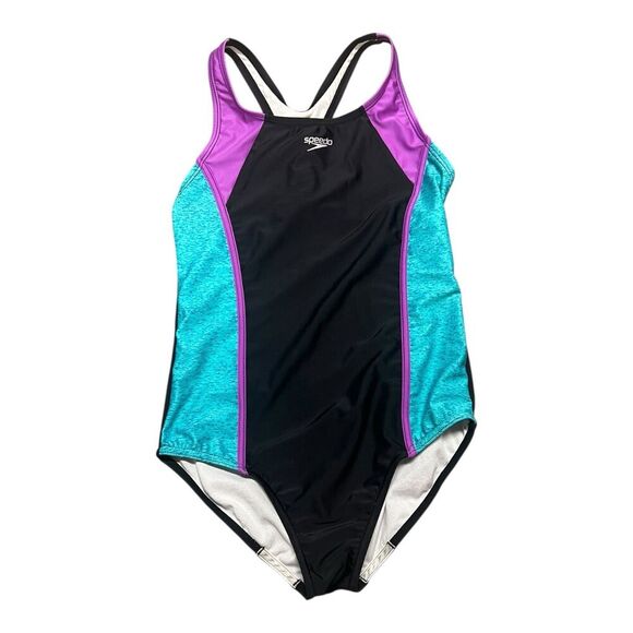Speedo Girls Black Racerback Sport Splice One Piece Swimsuit XL - Picture 1 of 4